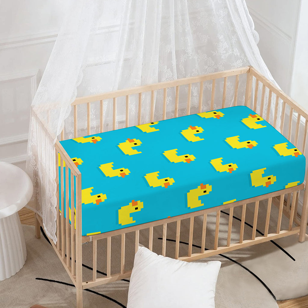8-Bit Rubber Duck Pattern Print Baby Crib Sheet