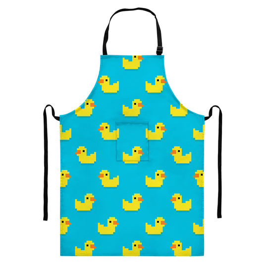 8-Bit Rubber Duck Pattern Print Bib Apron With Pocket