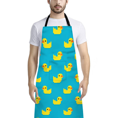 8-Bit Rubber Duck Pattern Print Bib Apron With Pocket