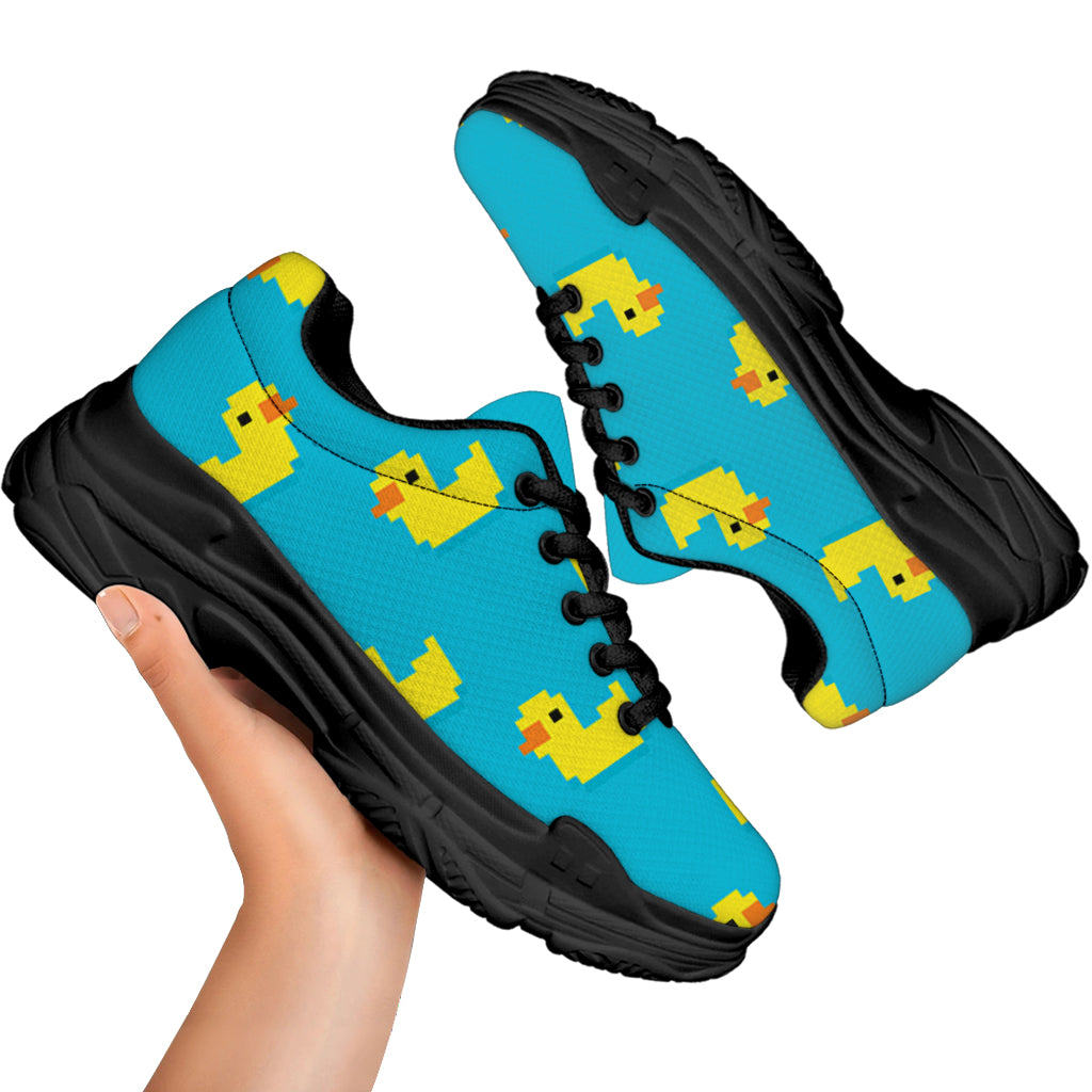 8-Bit Rubber Duck Pattern Print Black Chunky Shoes