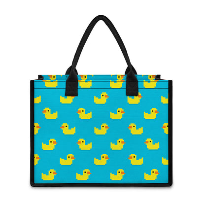 8-Bit Rubber Duck Pattern Print Canvas Tote Bag