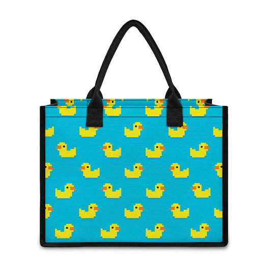 8-Bit Rubber Duck Pattern Print Canvas Tote Bag