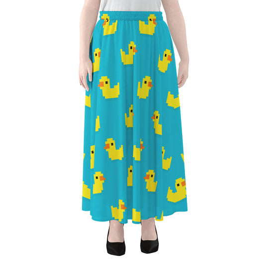 8-Bit Rubber Duck Pattern Print Chiffon Maxi Skirt