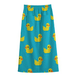 8-Bit Rubber Duck Pattern Print Cotton Front Slit Maxi Skirt