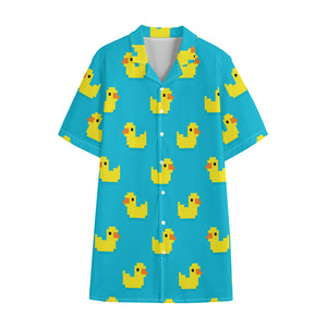 8-Bit Rubber Duck Pattern Print Cotton Hawaiian Shirt