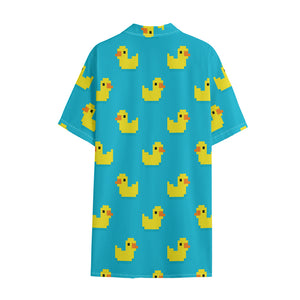 8-Bit Rubber Duck Pattern Print Cotton Hawaiian Shirt