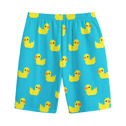 8-Bit Rubber Duck Pattern Print Cotton Shorts