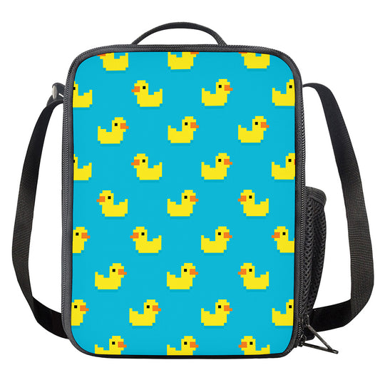 8-Bit Rubber Duck Pattern Print Crossbody Lunch Bag