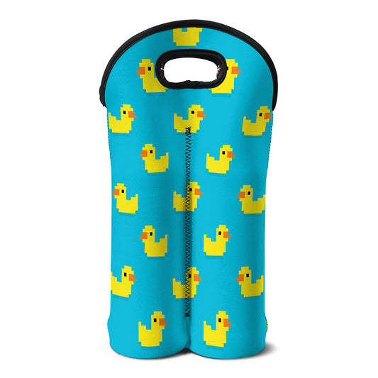 8-Bit Rubber Duck Pattern Print Double Neoprene Wine Tote