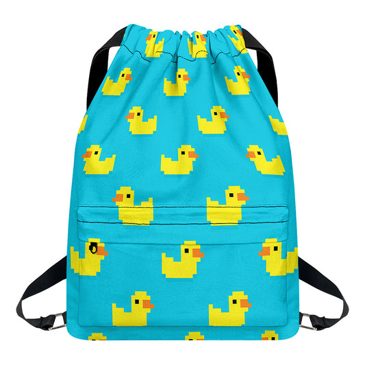 8-Bit Rubber Duck Pattern Print Drawstring Backpack
