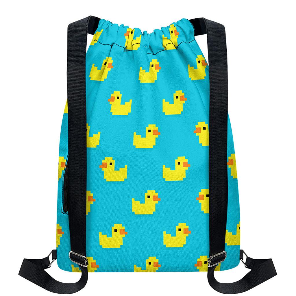 8-Bit Rubber Duck Pattern Print Drawstring Backpack