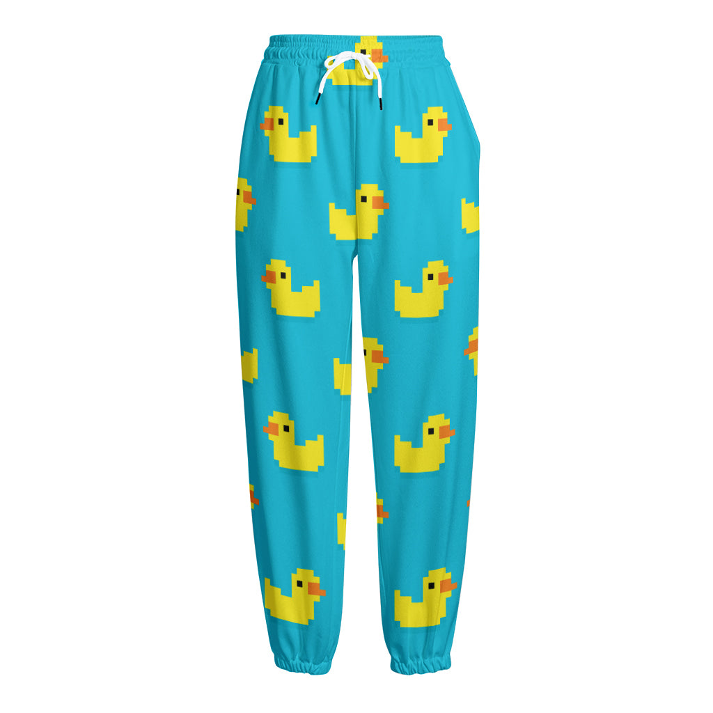 8-Bit Rubber Duck Pattern Print Fleece Lined Knit Pants