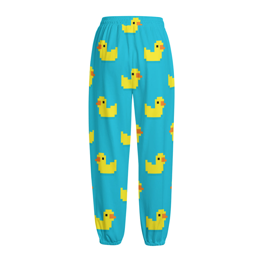8-Bit Rubber Duck Pattern Print Fleece Lined Knit Pants