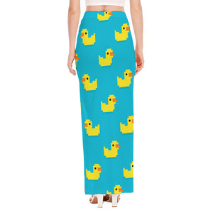 8-Bit Rubber Duck Pattern Print High Slit Maxi Skirt