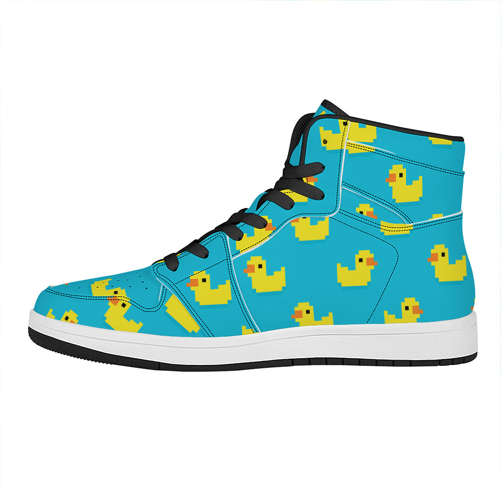 8-Bit Rubber Duck Pattern Print High Top Leather Sneakers