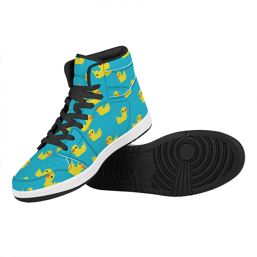 8-Bit Rubber Duck Pattern Print High Top Leather Sneakers