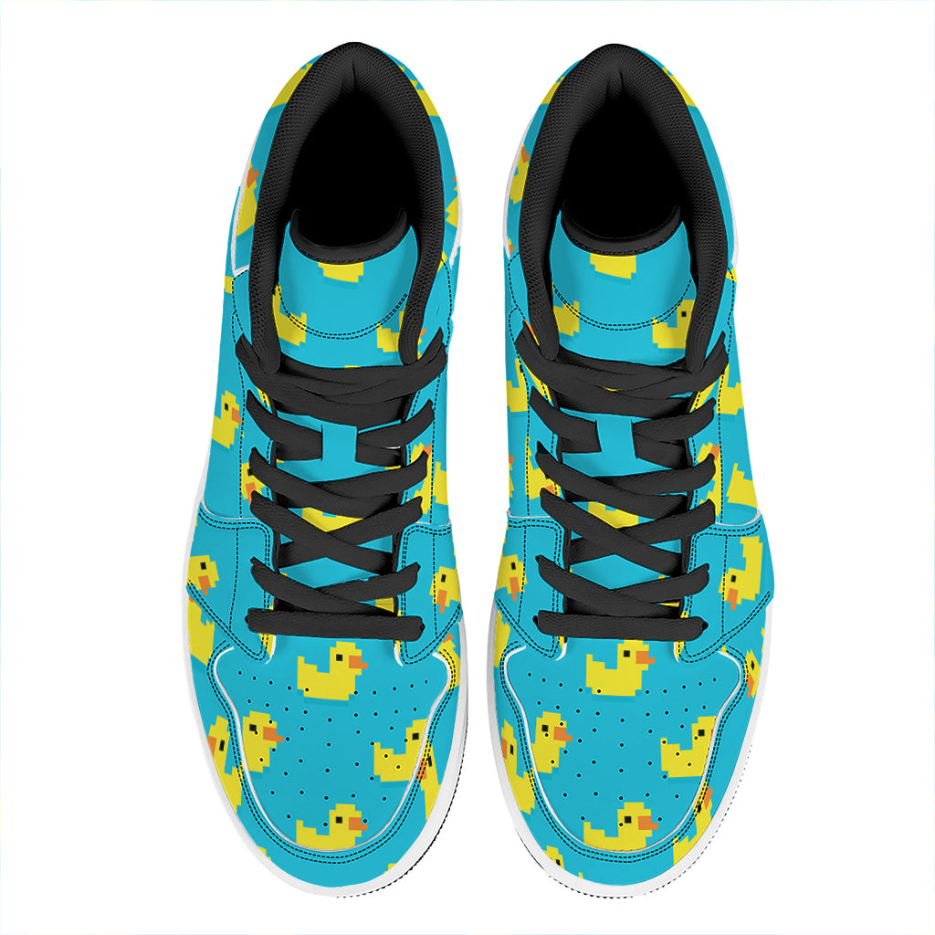 8-Bit Rubber Duck Pattern Print High Top Leather Sneakers