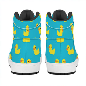 8-Bit Rubber Duck Pattern Print High Top Leather Sneakers