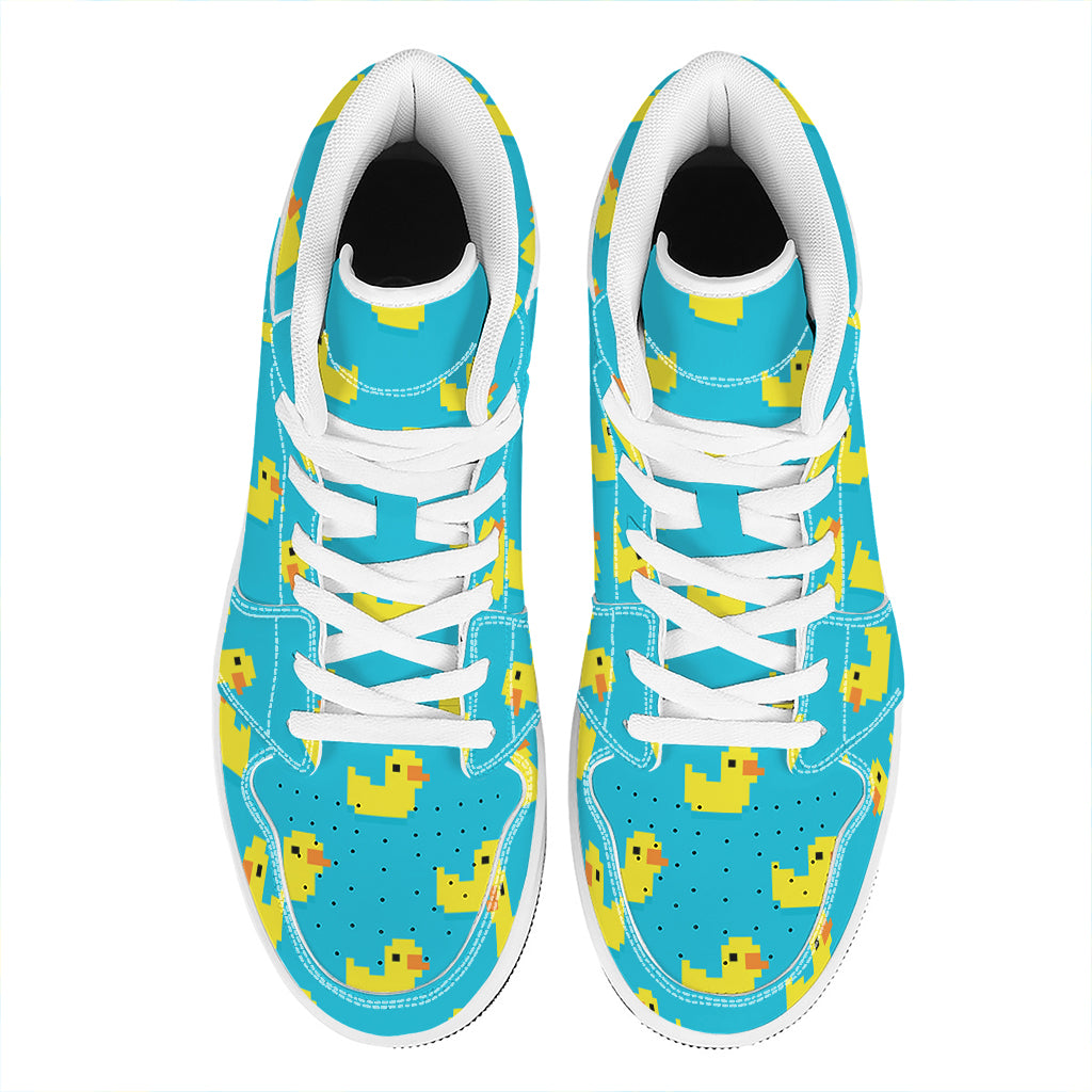 8-Bit Rubber Duck Pattern Print High Top Leather Sneakers