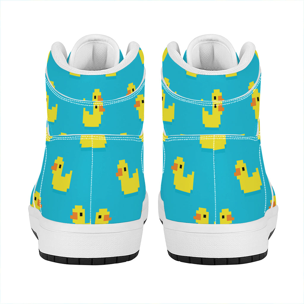 8-Bit Rubber Duck Pattern Print High Top Leather Sneakers