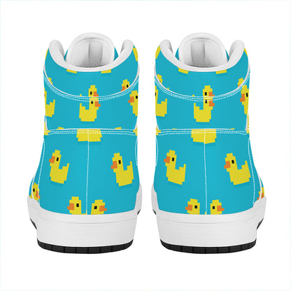 8-Bit Rubber Duck Pattern Print High Top Leather Sneakers