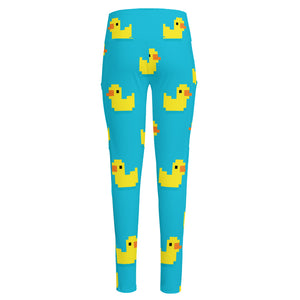 8-Bit Rubber Duck Pattern Print High-Waisted Pocket Leggings