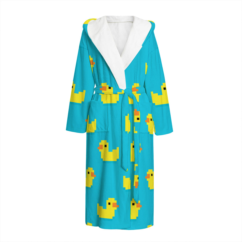 8-Bit Rubber Duck Pattern Print Hooded Bathrobe