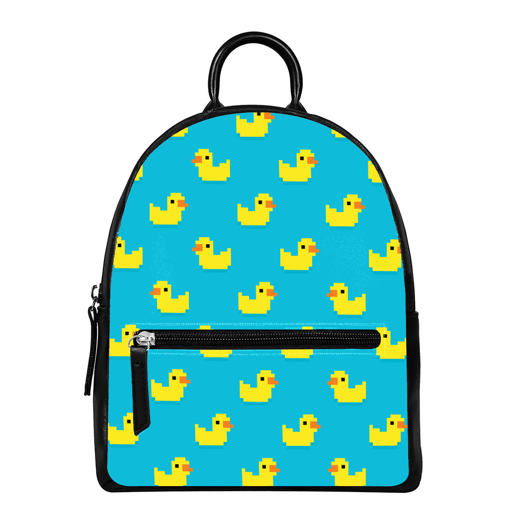 8-Bit Rubber Duck Pattern Print Leather Backpack