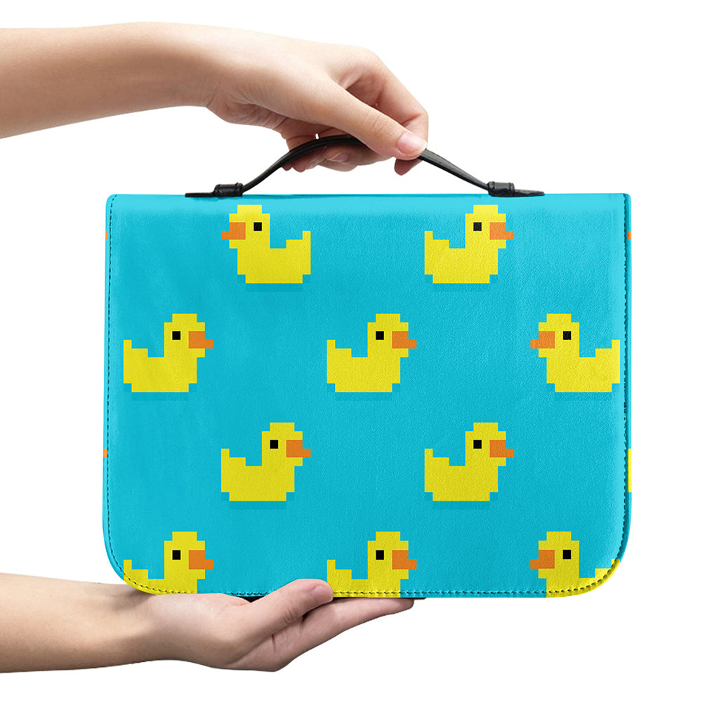 8-Bit Rubber Duck Pattern Print Leather Bible Cover