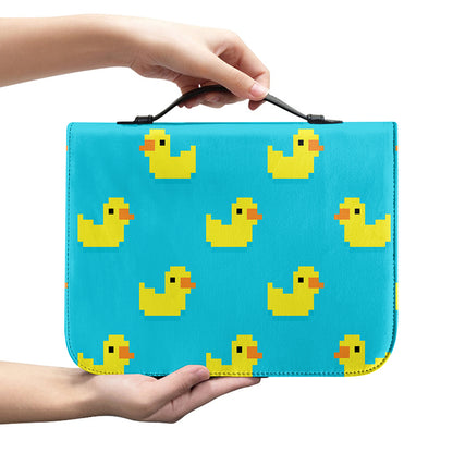 8-Bit Rubber Duck Pattern Print Leather Bible Cover