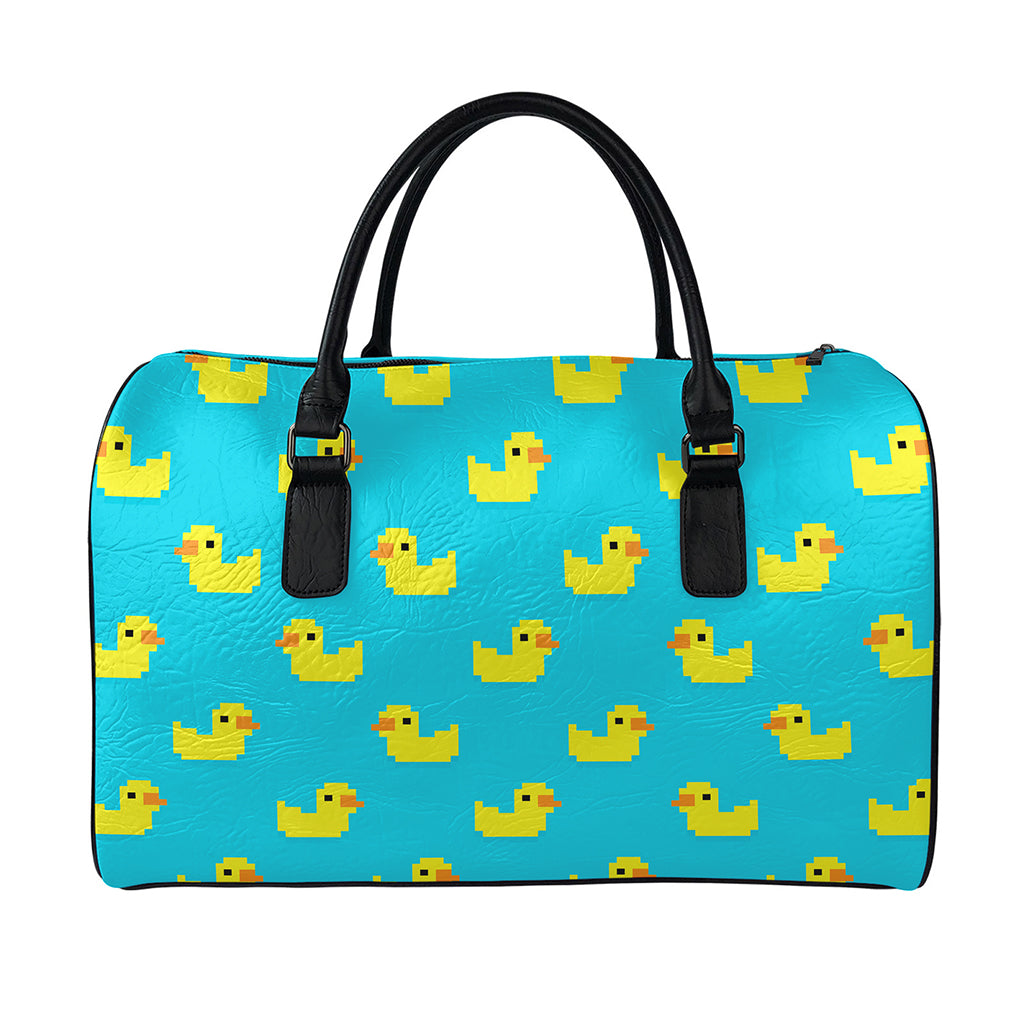 8-Bit Rubber Duck Pattern Print Leather Duffle Bag