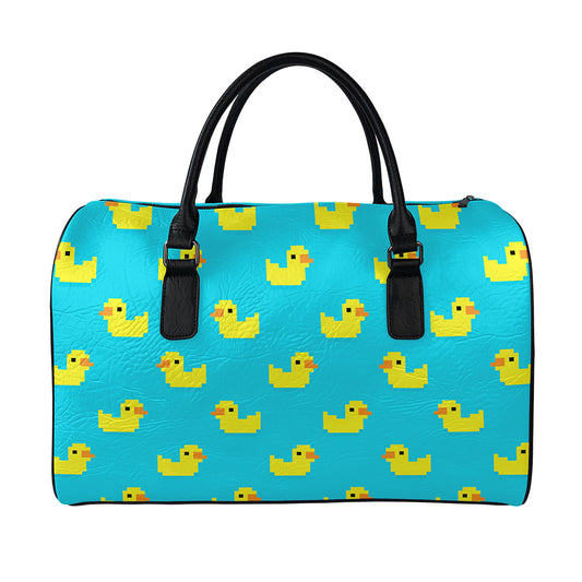 8-Bit Rubber Duck Pattern Print Leather Duffle Bag