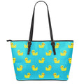 8-Bit Rubber Duck Pattern Print Leather Tote Bag With Zipper