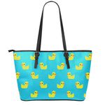 8-Bit Rubber Duck Pattern Print Leather Tote Bag