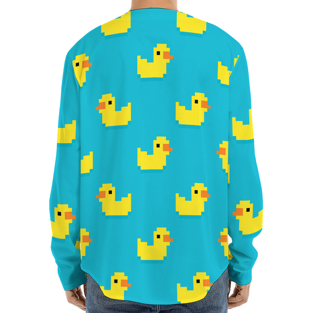 8-Bit Rubber Duck Pattern Print Long Sleeve Baseball Jersey