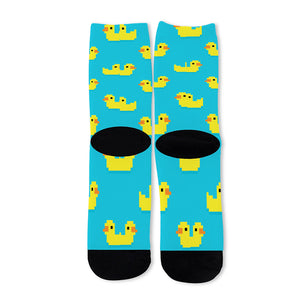 8-Bit Rubber Duck Pattern Print Long Socks