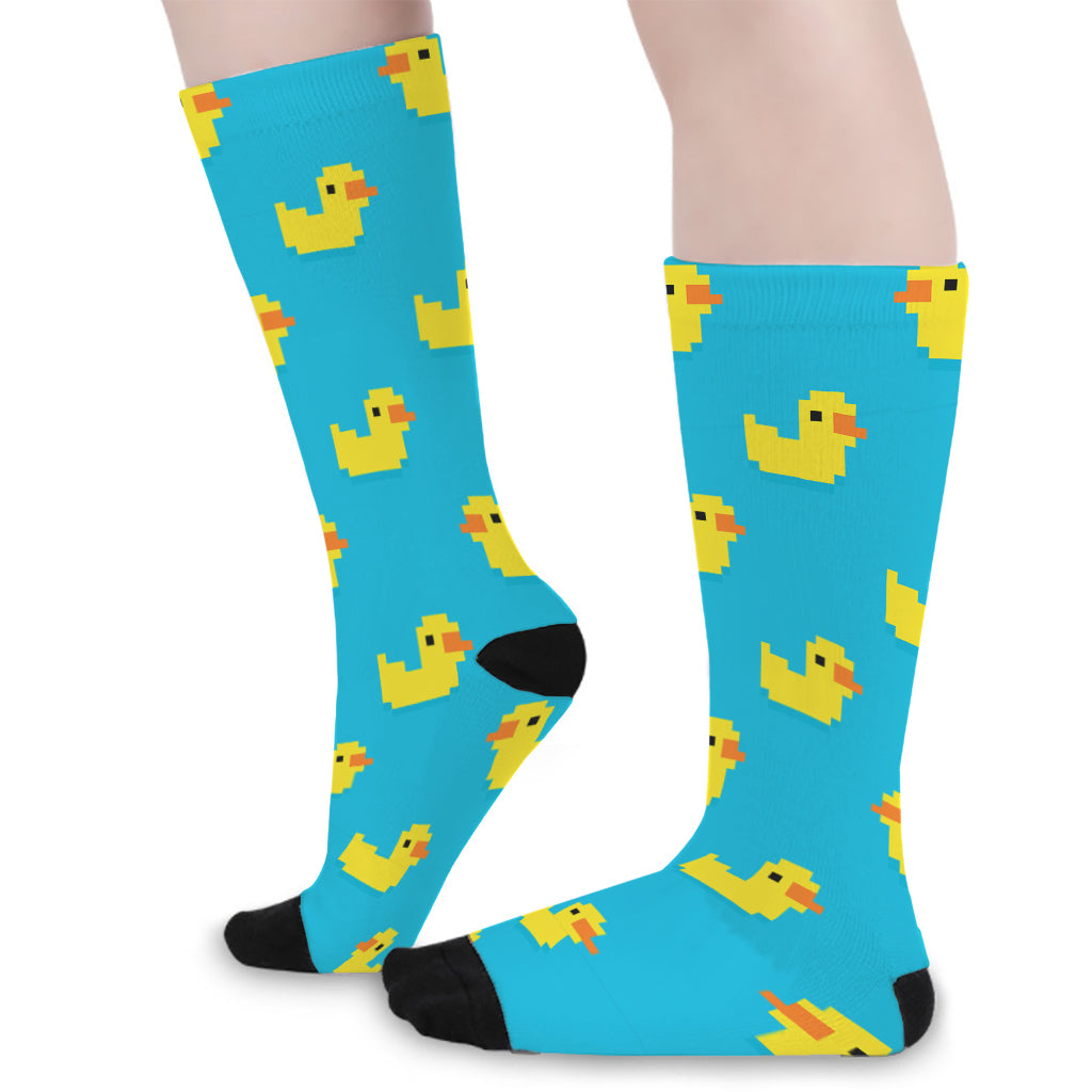 8-Bit Rubber Duck Pattern Print Long Socks