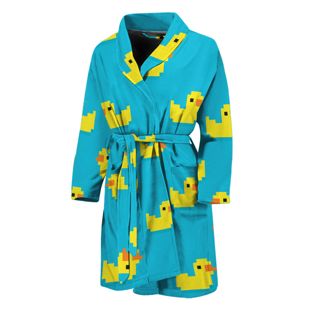 8-Bit Rubber Duck Pattern Print Men's Bathrobe