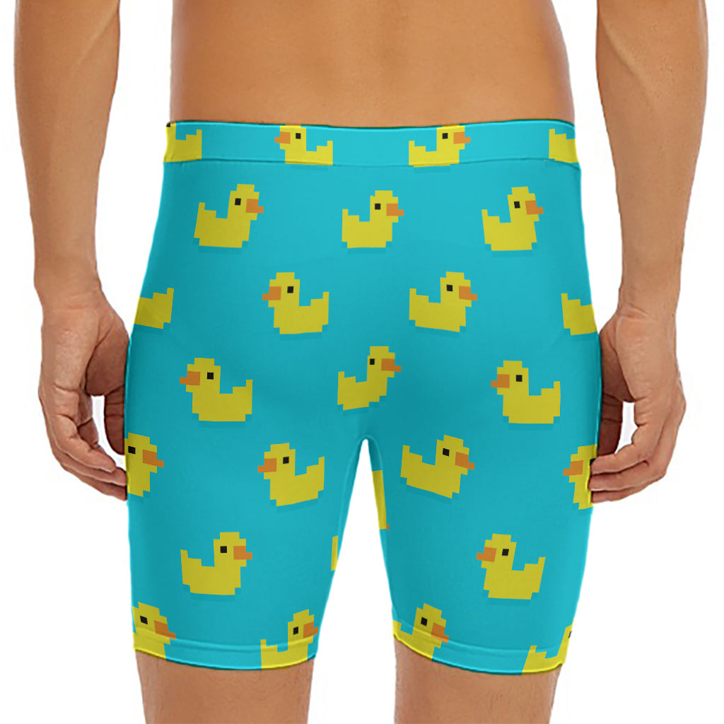 8-Bit Rubber Duck Pattern Print Men's Long Boxer Briefs