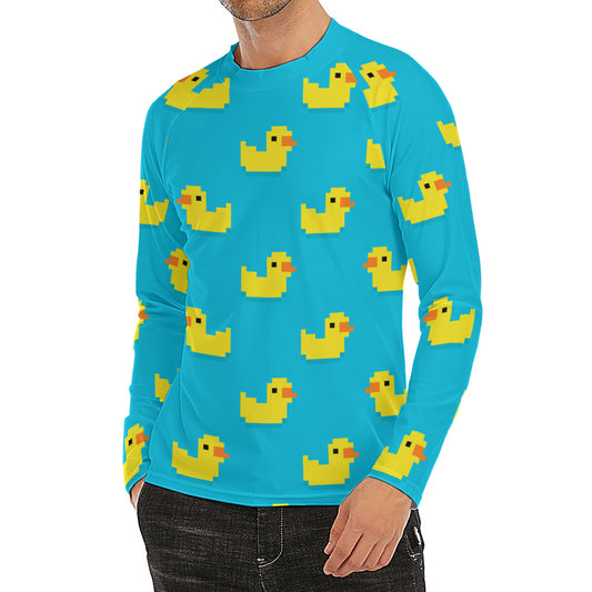 8-Bit Rubber Duck Pattern Print Men's Long Sleeve Rash Guard