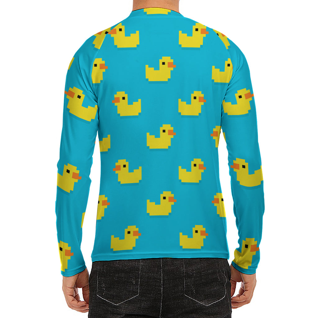 8-Bit Rubber Duck Pattern Print Men's Long Sleeve Rash Guard