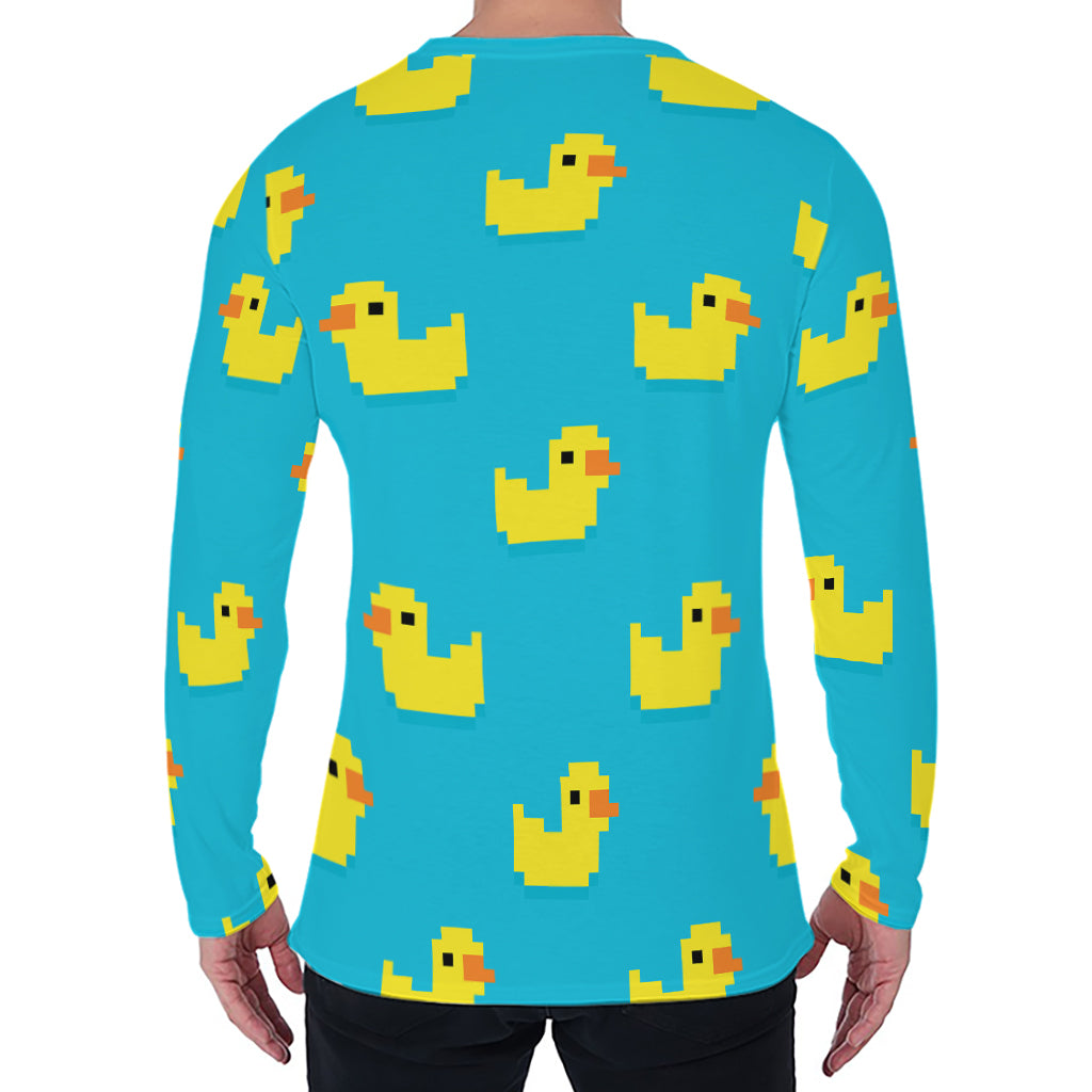 8-Bit Rubber Duck Pattern Print Men's Long Sleeve T-Shirt