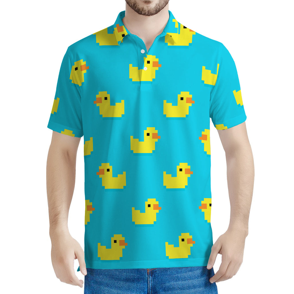 8-Bit Rubber Duck Pattern Print Men's Polo Shirt