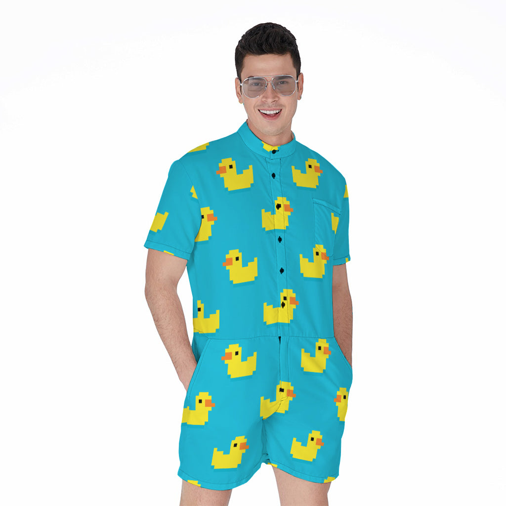 8-Bit Rubber Duck Pattern Print Men's Rompers