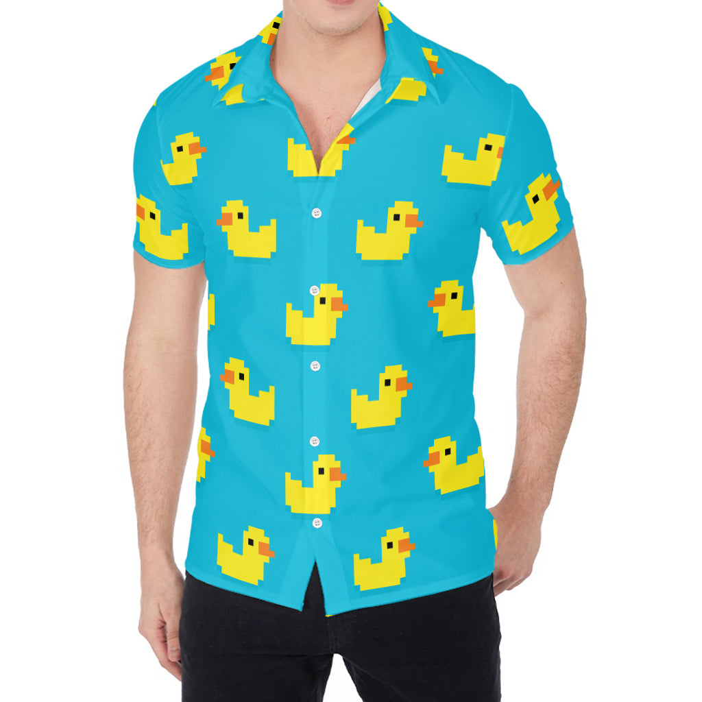 8-Bit Rubber Duck Pattern Print Men's Shirt