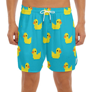 8-Bit Rubber Duck Pattern Print Men's Split Running Shorts