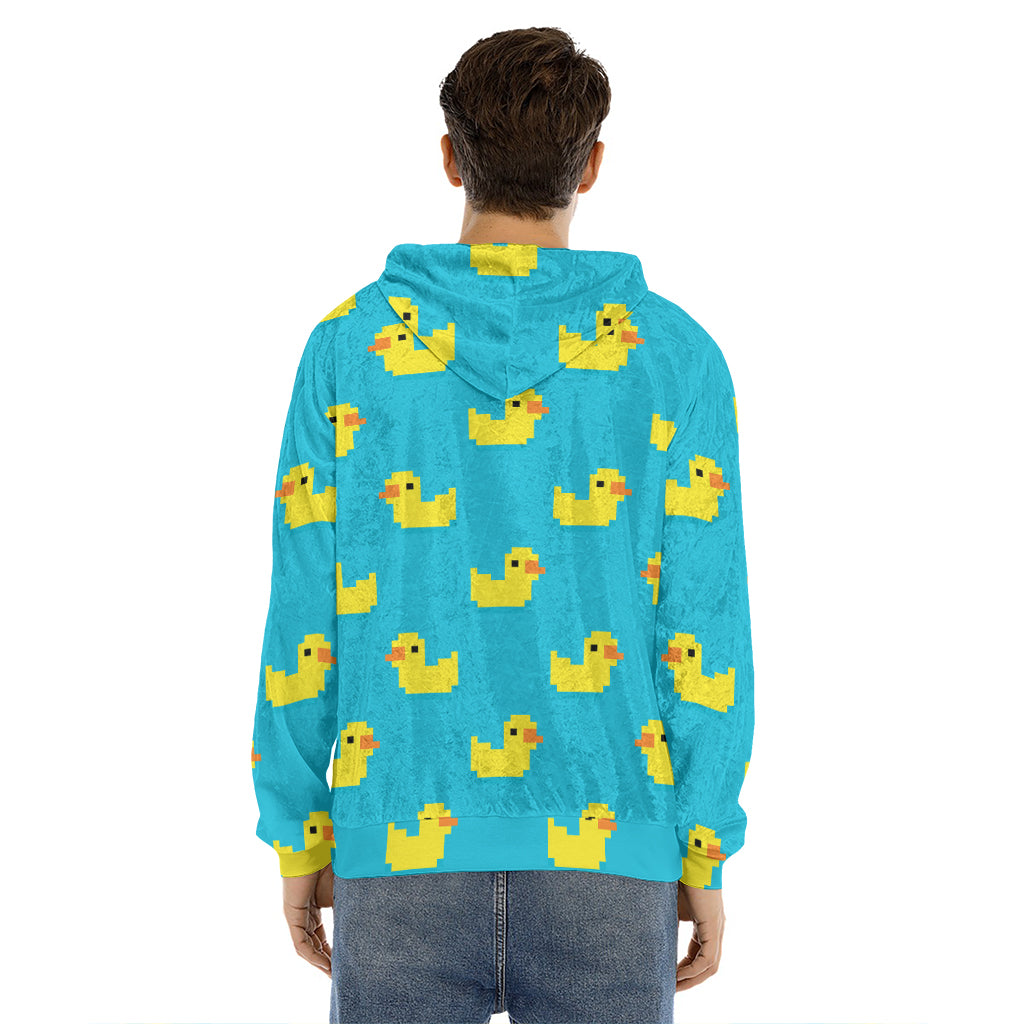 8-Bit Rubber Duck Pattern Print Men's Velvet Pullover Hoodie