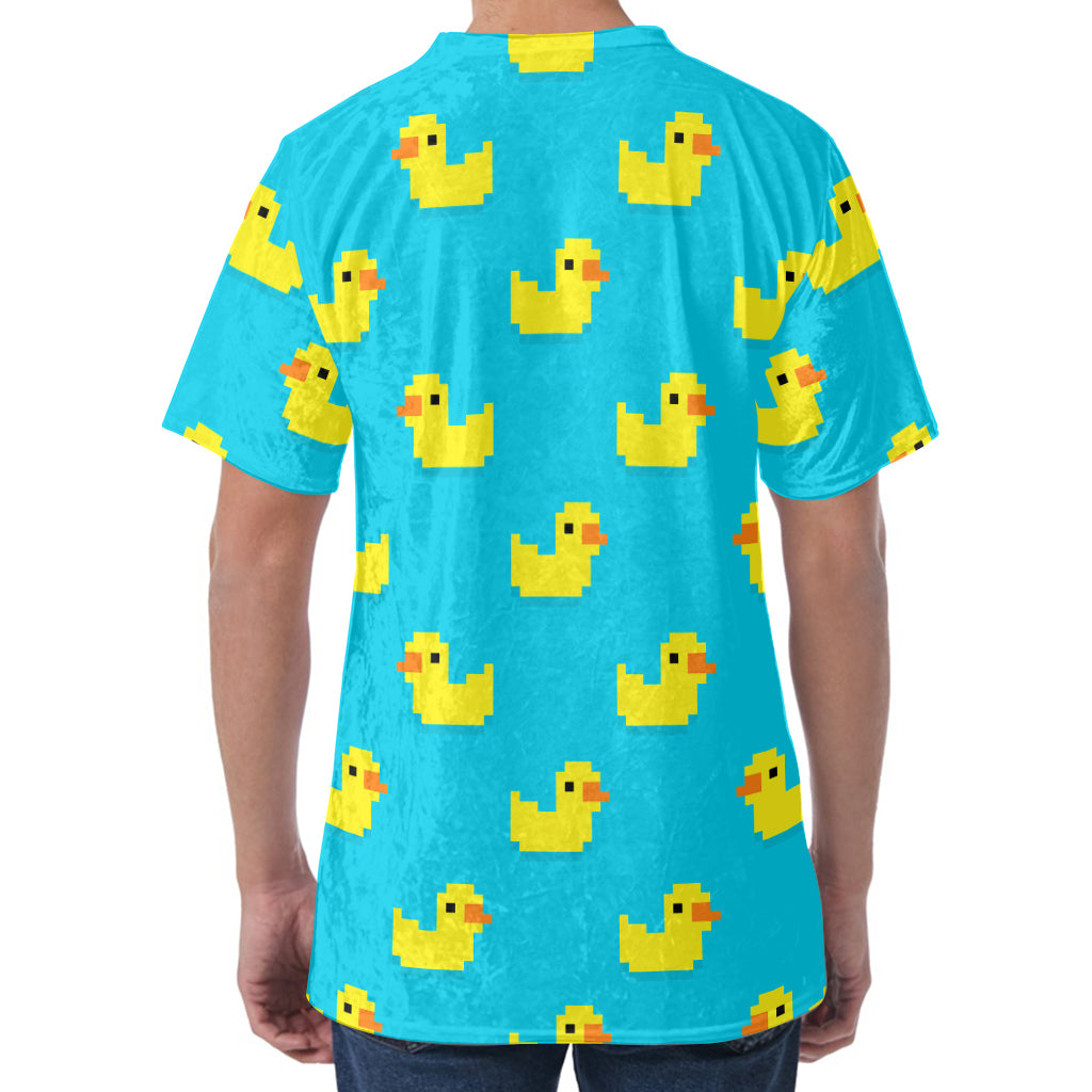 8-Bit Rubber Duck Pattern Print Men's Velvet T-Shirt