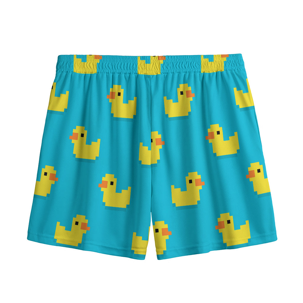 8-Bit Rubber Duck Pattern Print Mesh Shorts