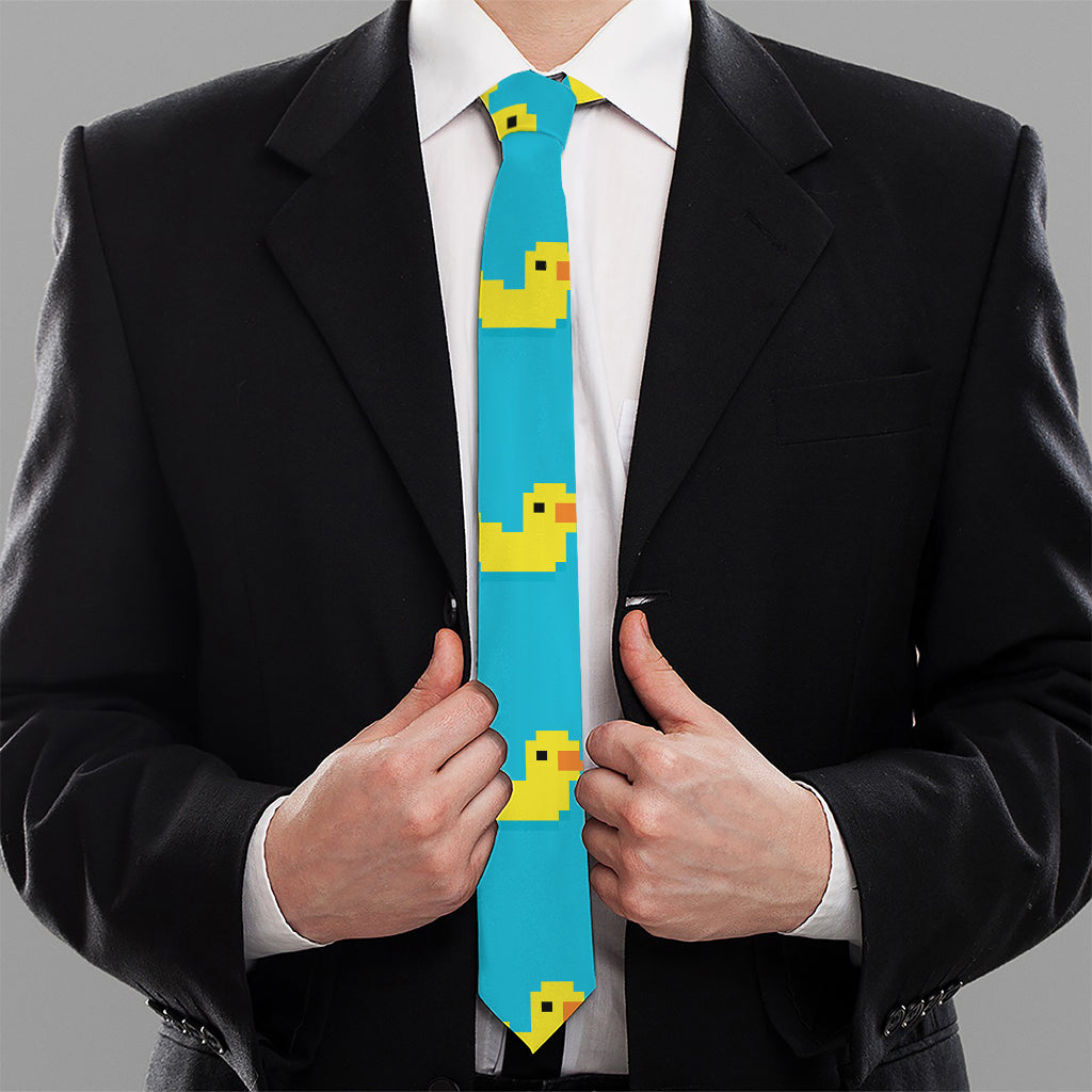 8-Bit Rubber Duck Pattern Print Necktie